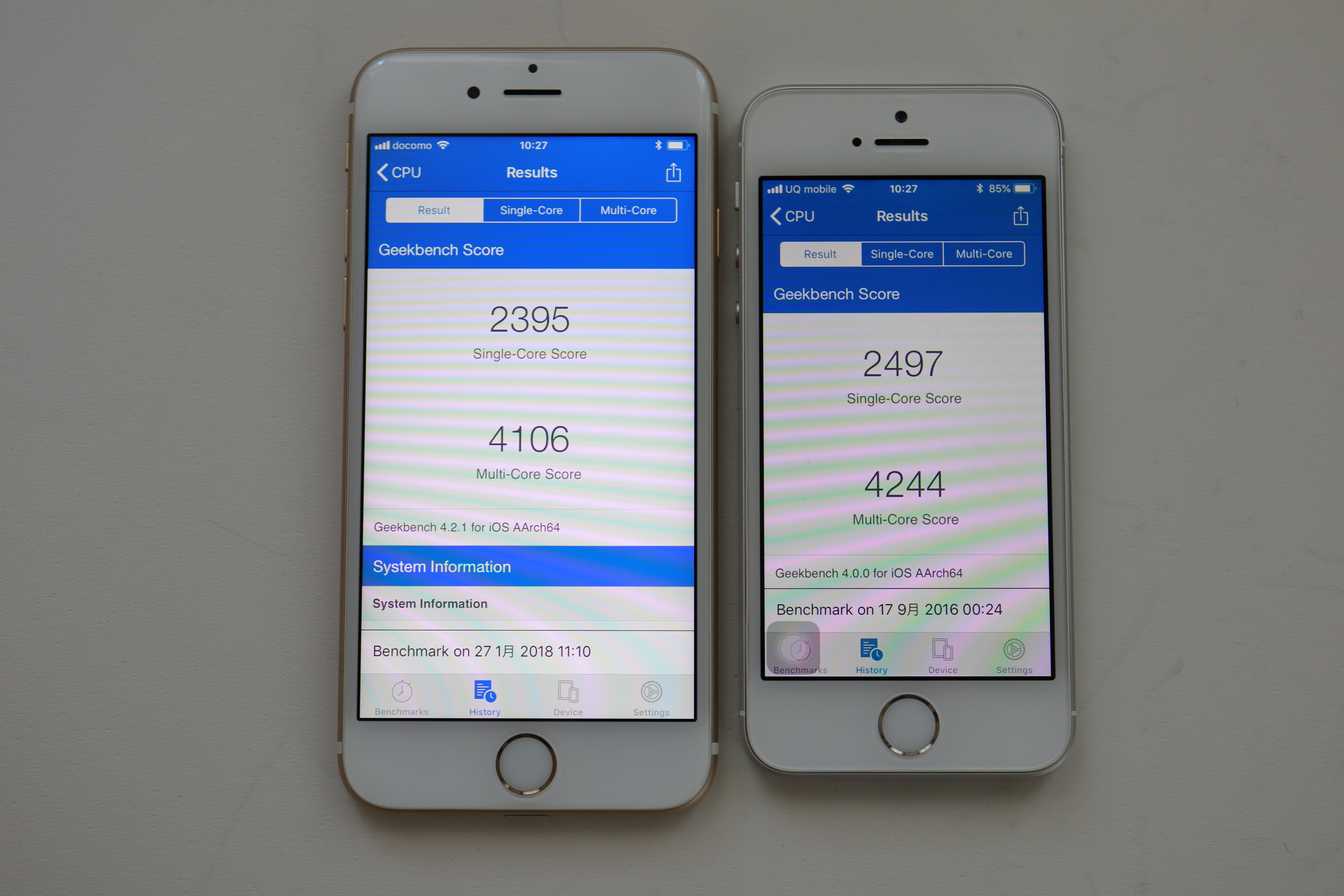 iPhone SEとiPhone 6s CPU性能比較